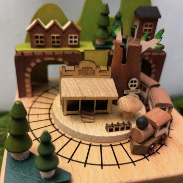 Wooden Music Box .Country Series Train Dream Fairy Tale Town Music Box. Birthday Gift Healing Style Gift Box - Image 2