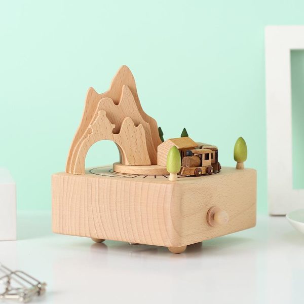 Wooden Music Box with Moving Small Train. Wood Musicil Box Birthday Home Decoration for Kids Boys Girls - Image 4