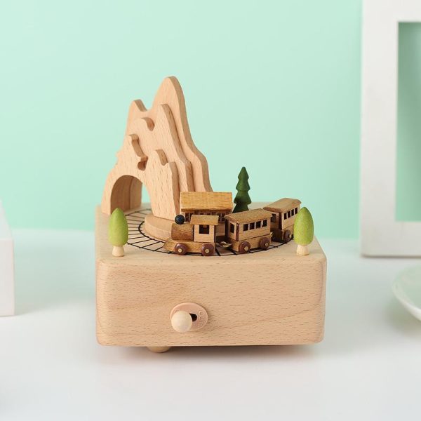 Wooden Music Box with Moving Small Train. Wood Musicil Box Birthday Home Decoration for Kids Boys Girls