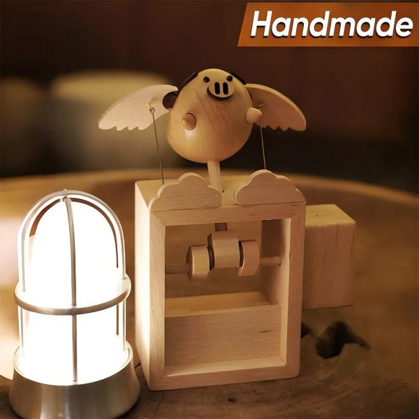 Browoodcraft Handmade Wooden Statues Flying Pig.  Works of Art Made of Wood for New House Decoration