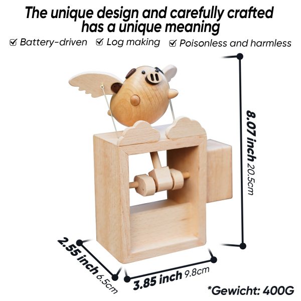 Browoodcraft Handmade Wooden Statues Flying Pig.  Works of Art Made of Wood for New House Decoration - Image 4