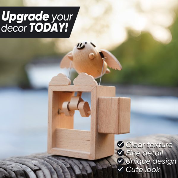 Browoodcraft Handmade Wooden Statues Flying Pig.  Works of Art Made of Wood for New House Decoration - Image 5