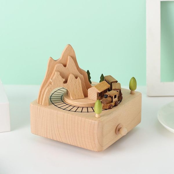 Wooden Music Box with Moving Small Train. Wood Musicil Box Birthday Home Decoration for Kids Boys Girls - Image 2