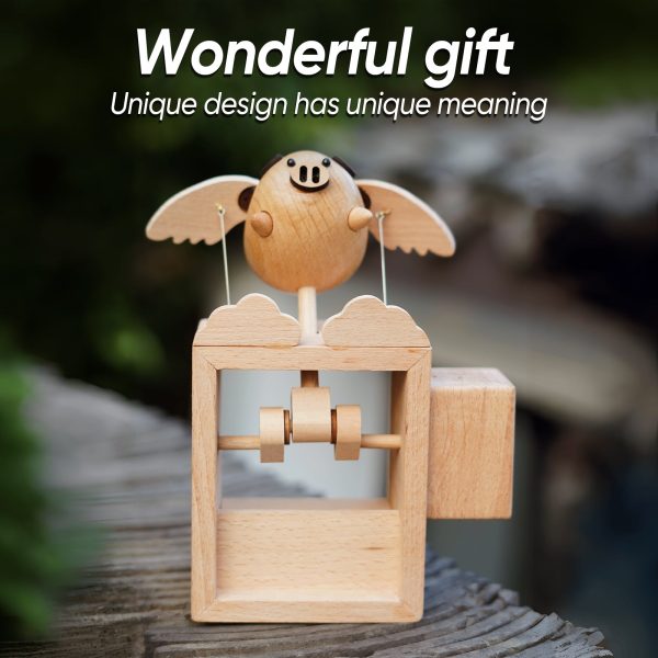 Browoodcraft Handmade Wooden Statues Flying Pig.  Works of Art Made of Wood for New House Decoration - Image 6