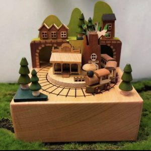 Wooden Music Box .Country Series Train Dream Fairy Tale Town Music Box. Birthday Gift Healing Style Gift Box