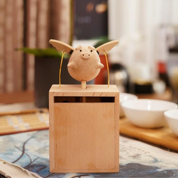 Bro wood craft Handmade Cured Wooden Mechanical Flying Pig Creative Christmas or Birthday Gift New House Decoration Supplies (2nd Edition)