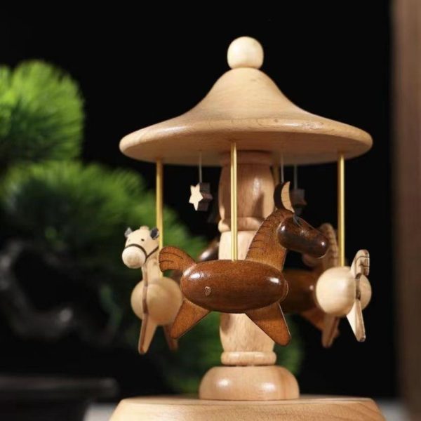 Carousel Music Box Wooden Merry-Go-Round Horse Musical Box Turn Horse Shaped Wood Crafts Birthday Christmas Gifts Home Decor - Image 2