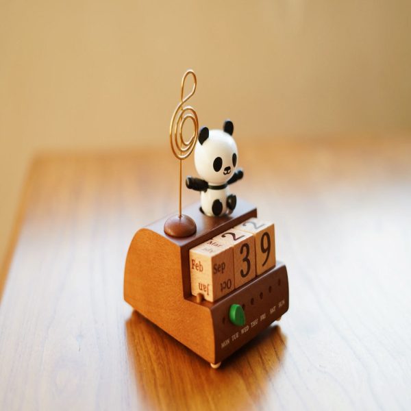 Wooden panda calendar music box. desktop bedroom ornaments ornaments toys - Image 3